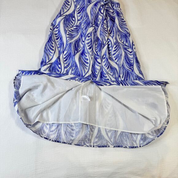 Magaschoni Linen Dress White Blue Summer Women’s 6 Cut Out Resort Wear Vacation - Picture 11 of 16